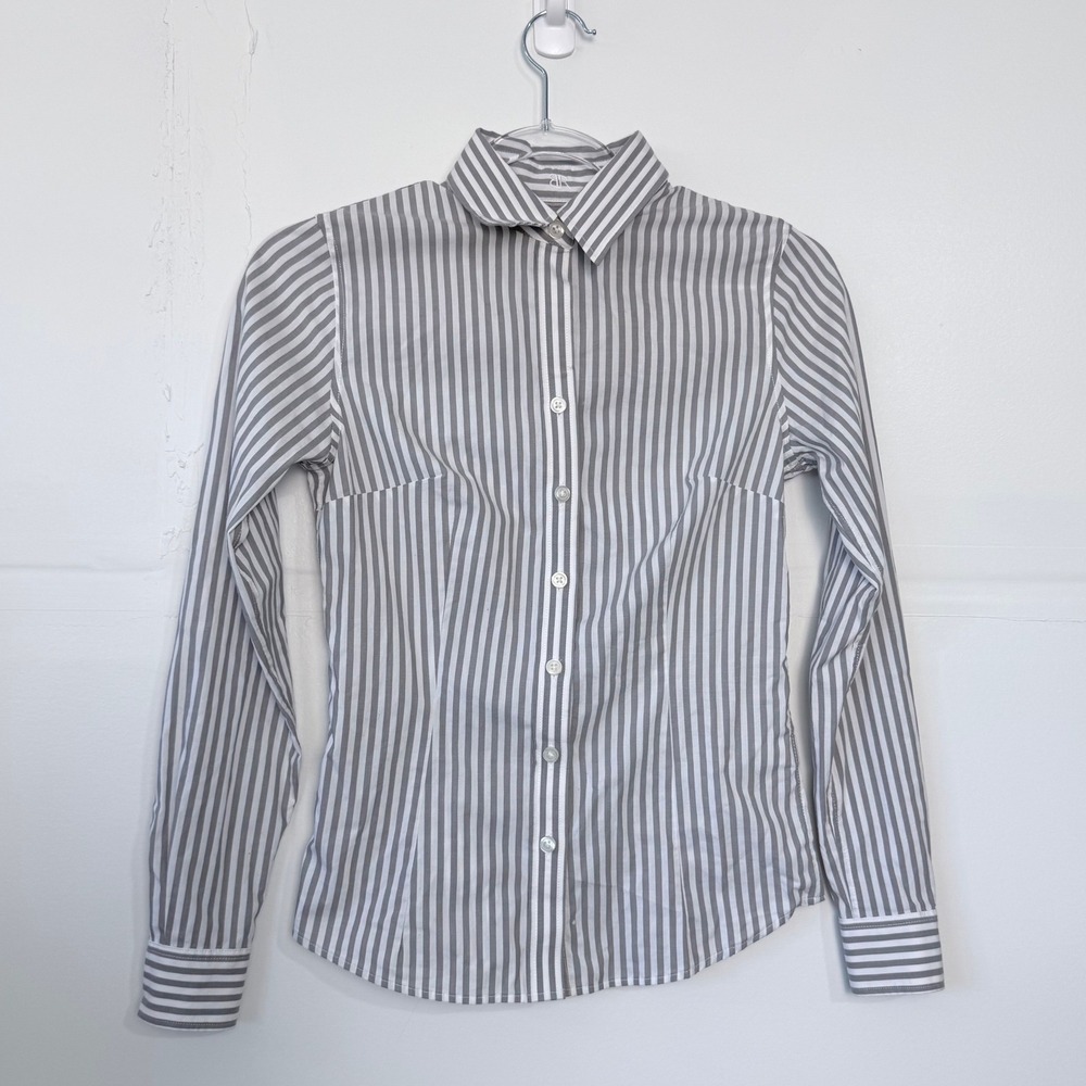 Banana Republic Womens 00P Non-Iron Tailored Striped Button Down Shirt Grey